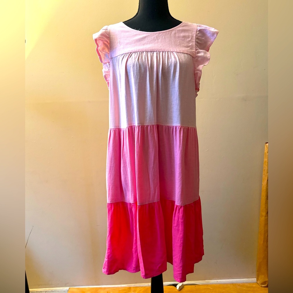 NWT J. Crew Pink Tiered Ruffle-Sleeve Mini Dress - Sz 10